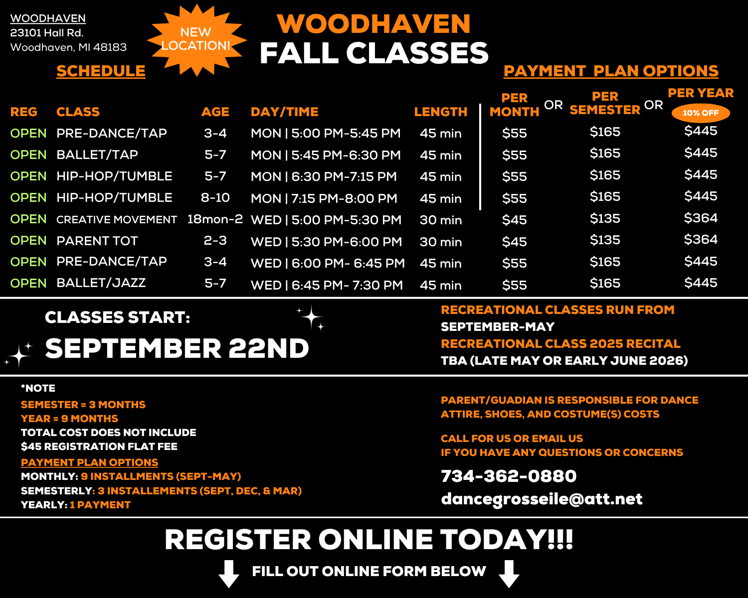 Woodhaven Fall Classes August 2025